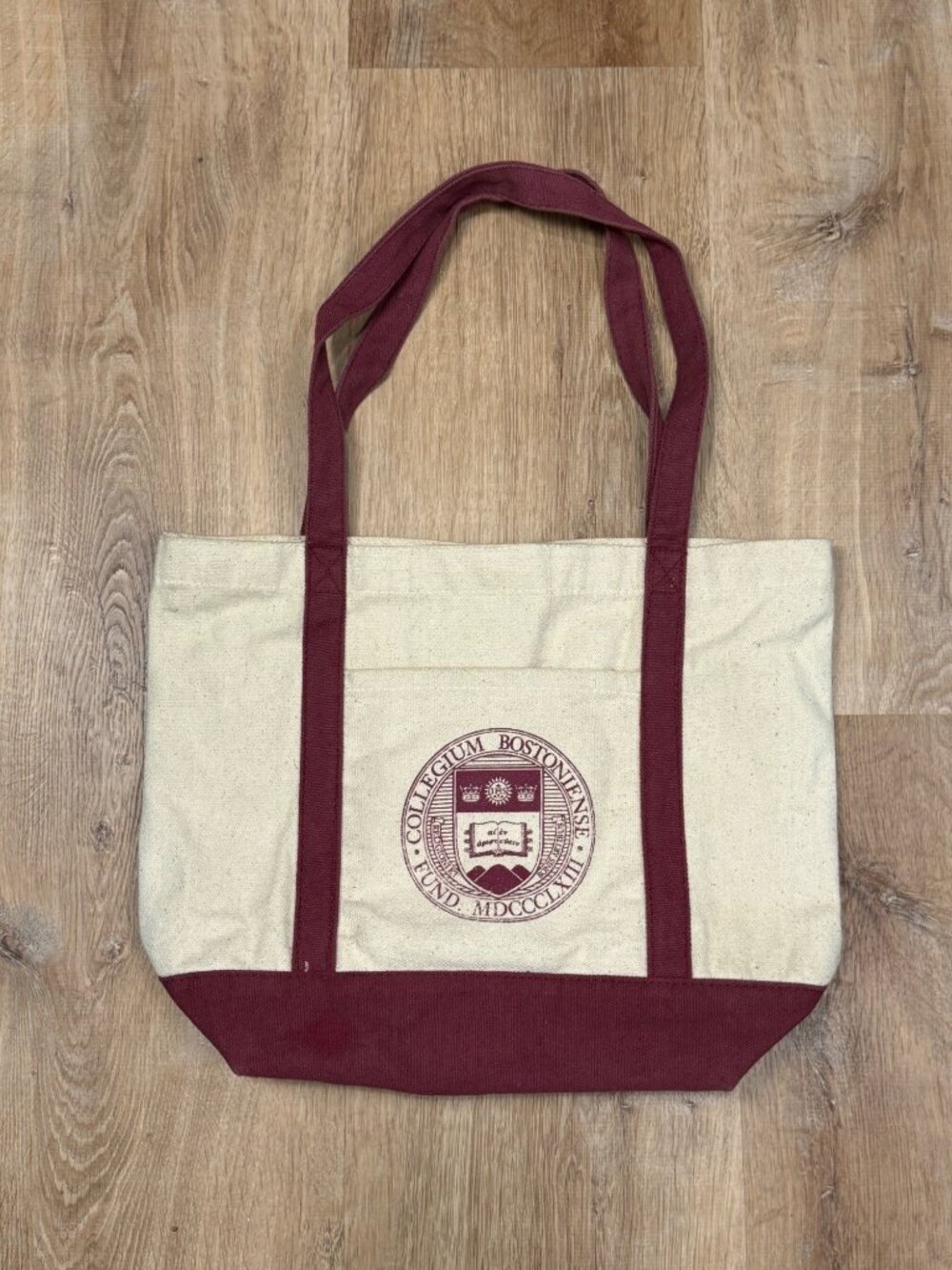 Boston College Canvas Tote Bag Cream & Maroon Collegiate Shoulder Bag Snap Closu